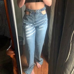 Boohoo open cut bell bottom jeans